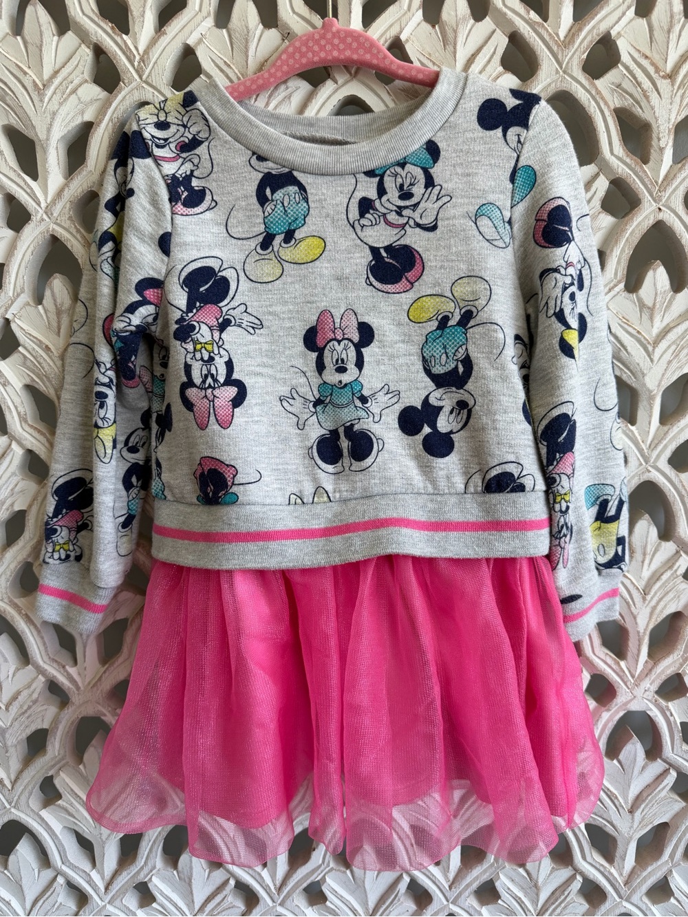 Disney Minnie Mouse Girls Sweatshirt Tulle Dress 2T Pink Gray